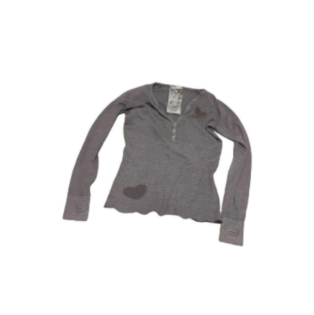 Delia's Y2K 2000s Heart Applique Long Sleeve Henley Top Sz M
